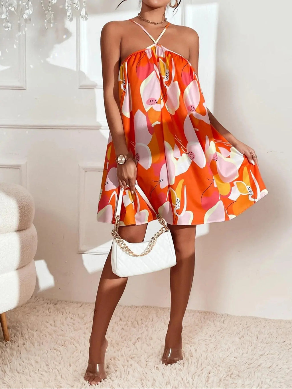 Women'S All over Floral Print Cami Dress, Boho Sleeveless Short Dress for Beach Holiday Vacation, Ladies Summer Clothes