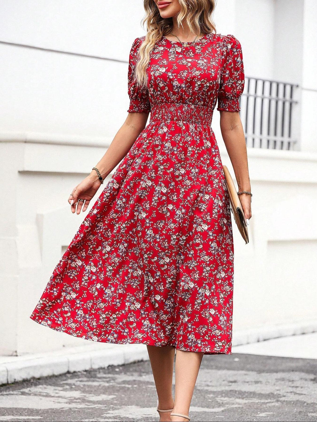 Floral Bubble Hem Midi Dress