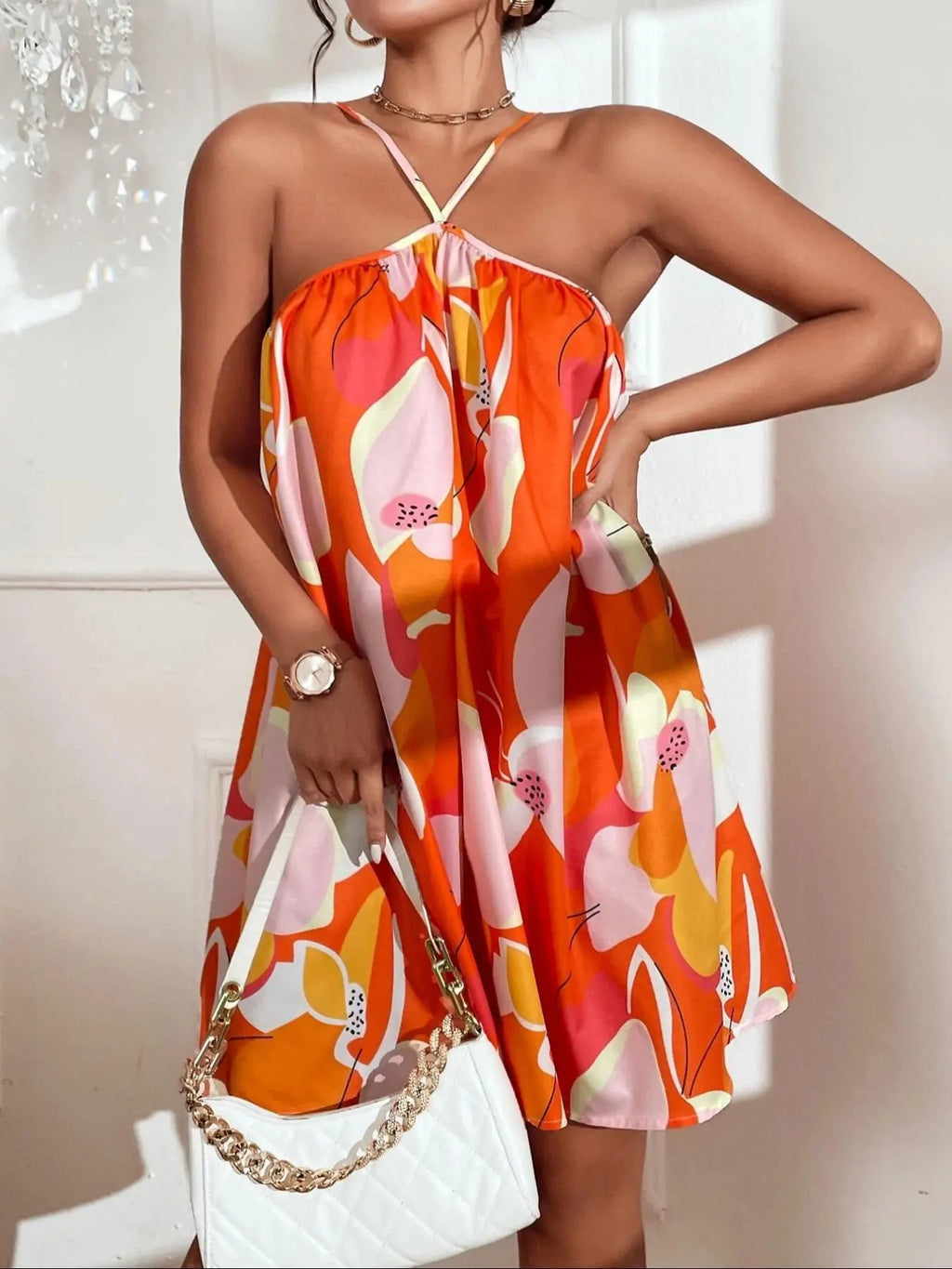 Women'S All over Floral Print Cami Dress, Boho Sleeveless Short Dress for Beach Holiday Vacation, Ladies Summer Clothes
