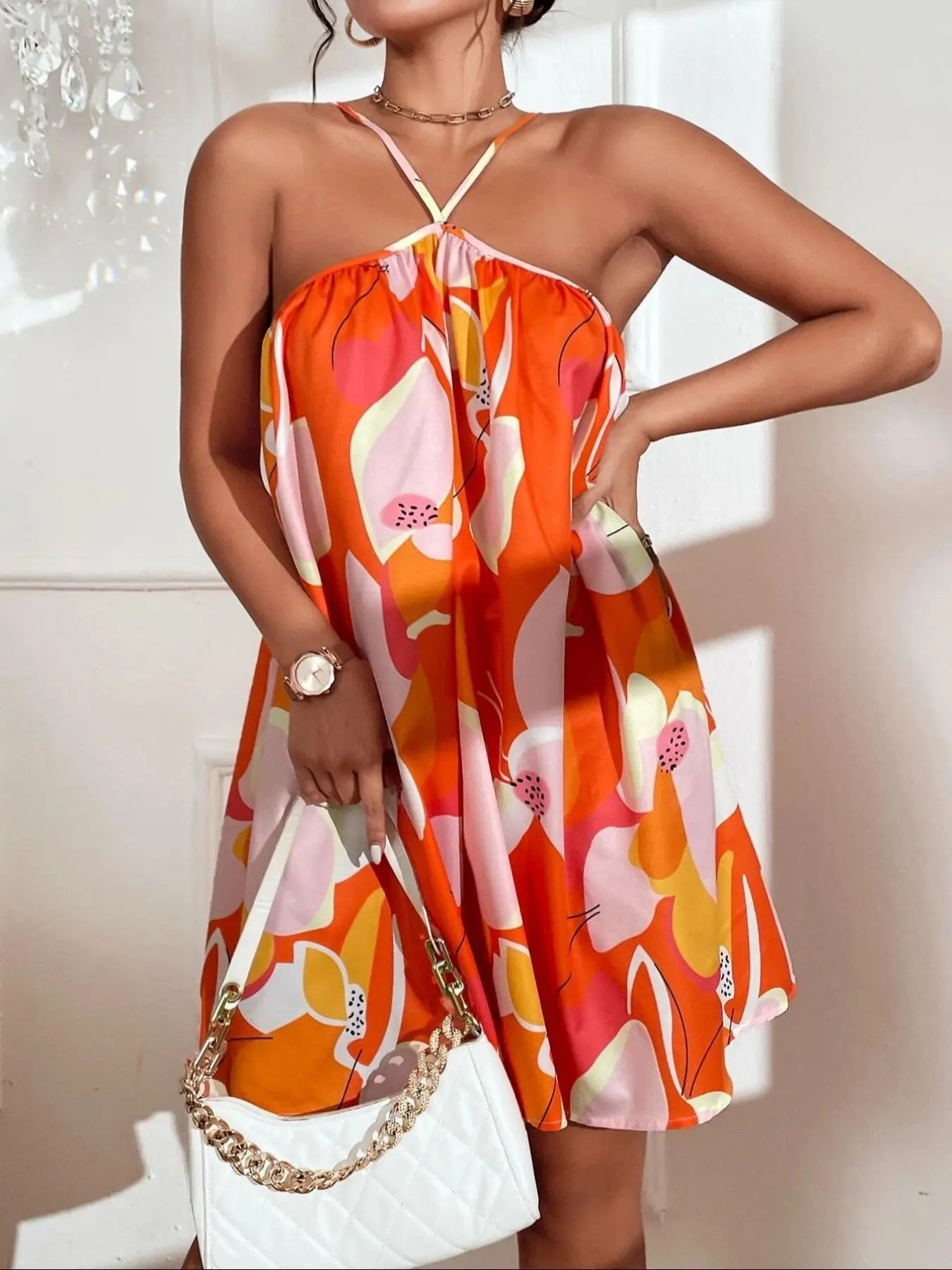 Women'S All over Floral Print Cami Dress, Boho Sleeveless Short Dress for Beach Holiday Vacation, Ladies Summer Clothes