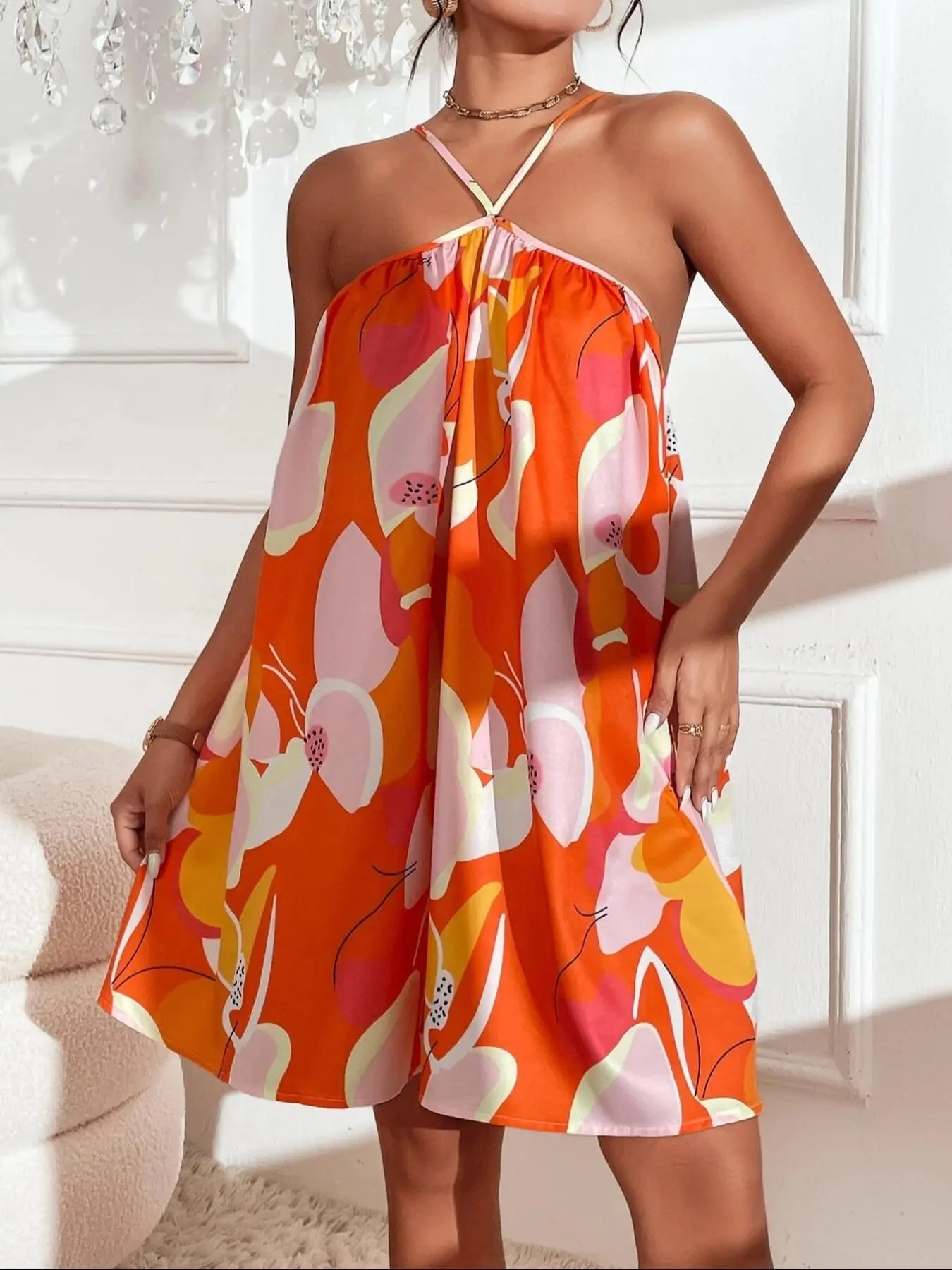 Women'S All over Floral Print Cami Dress, Boho Sleeveless Short Dress for Beach Holiday Vacation, Ladies Summer Clothes